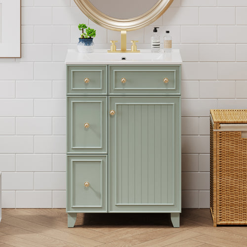 Green 24-inch bathroom vanity with ceramic sink — image 2