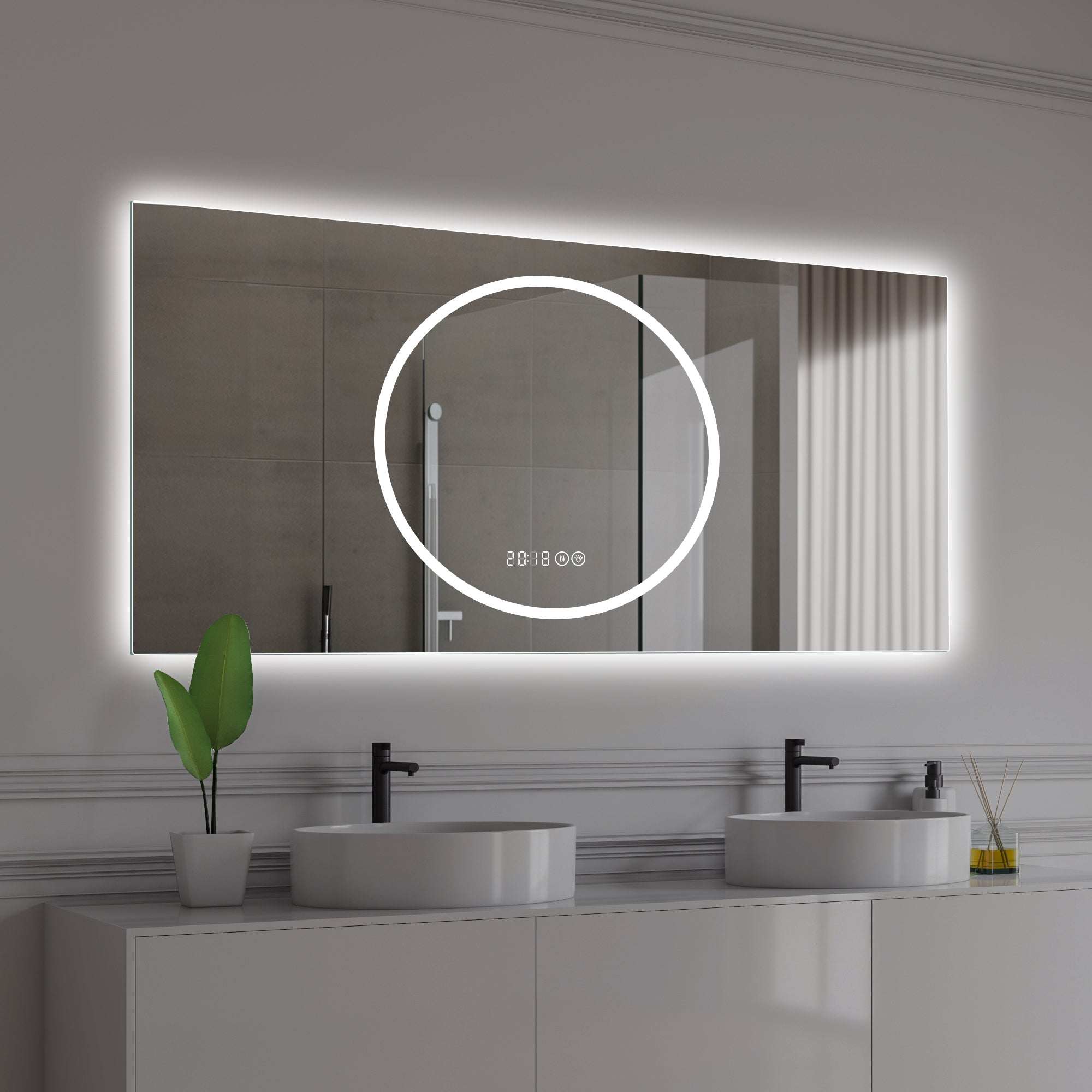 KZG 48 x 24 inch antique silver LED vanity mirror with anti-fog and dimmable lights — image 5