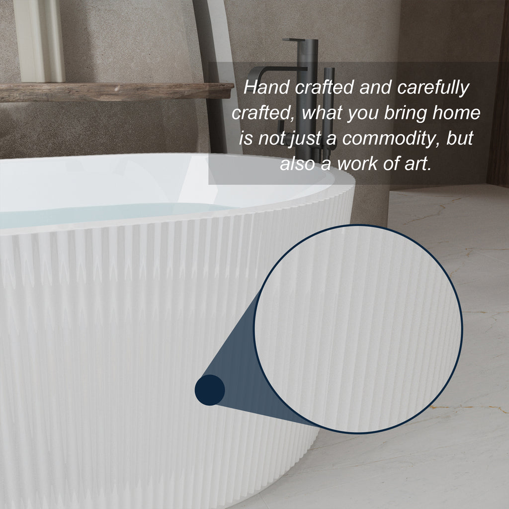 KZG 67-inch linear freestanding acrylic soaking tub in glossy white with chrome toe-tap drain — image 6