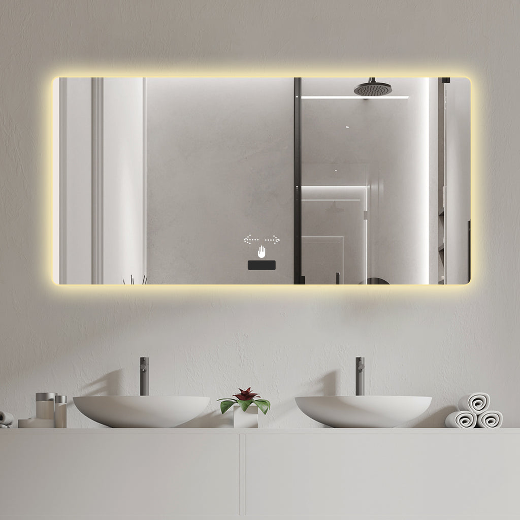 KZG 48x32 in. frameless LED backlit bathroom mirror with silver frame — image 5