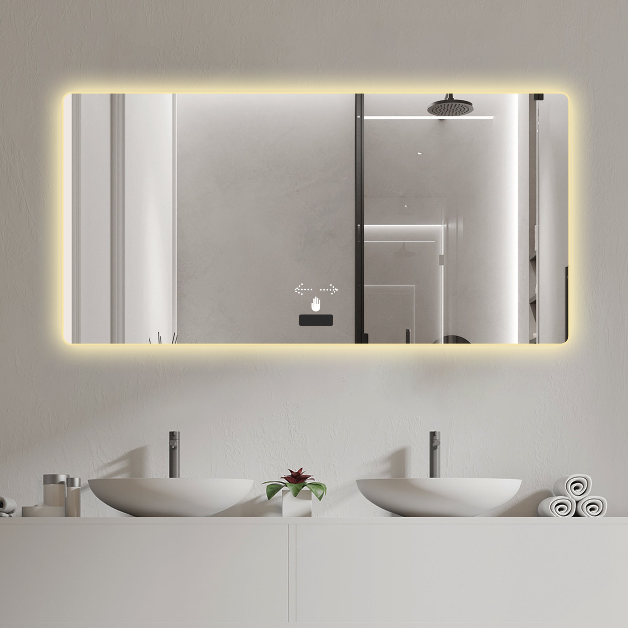 KZG 48x32 in. frameless LED backlit bathroom mirror with silver frame — image 5