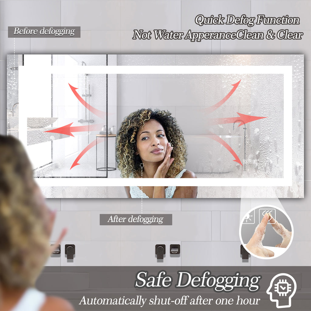 Frameless LED bathroom mirror, 72 in. × 36 in., with dimmable touch control — image 7