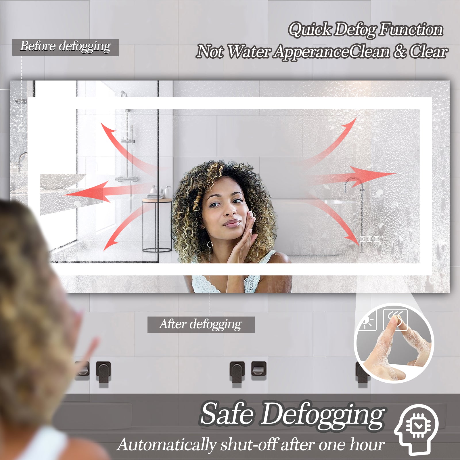 Frameless LED bathroom mirror, 72 in. × 36 in., with dimmable touch control — image 7