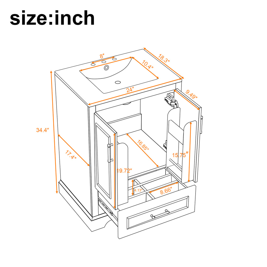 KZG 24-inch modern black bathroom vanity with ceramic sink and soft-close doors — image 3