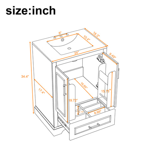 KZG 24-inch modern black bathroom vanity with ceramic sink and soft-close doors — image 3