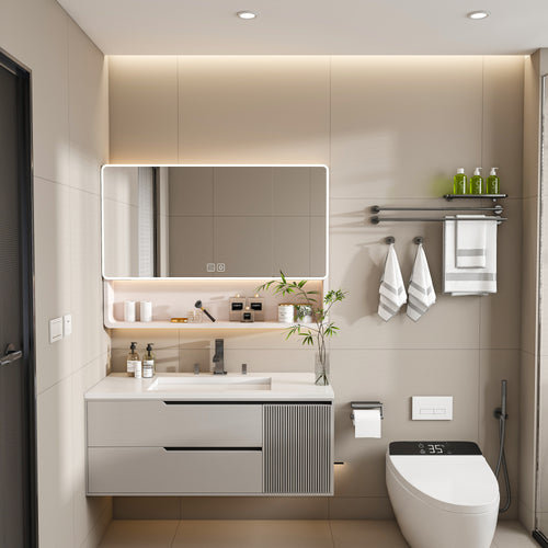 Khaki aluminum LED medicine cabinet mirror with three-color lighting — image 2