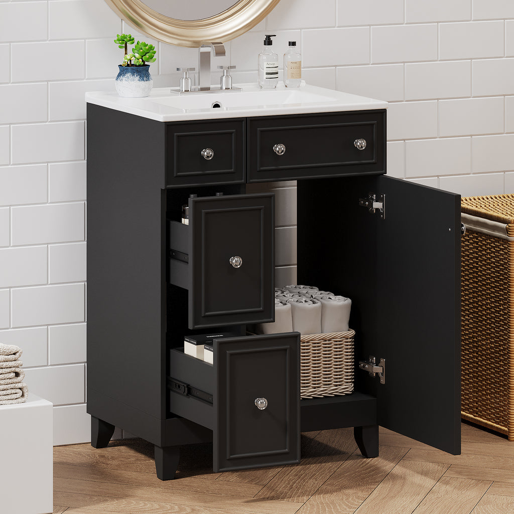 KZG 24-inch black transitional bathroom vanity cabinet with ceramic sink — image 4