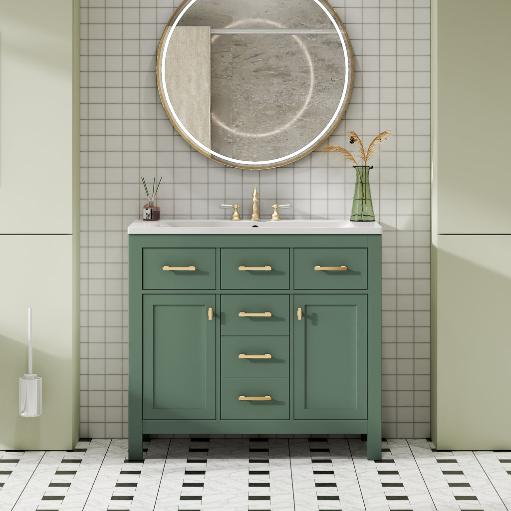 KZG 36in modern green bathroom vanity with ceramic sink and soft-close doors — image 5