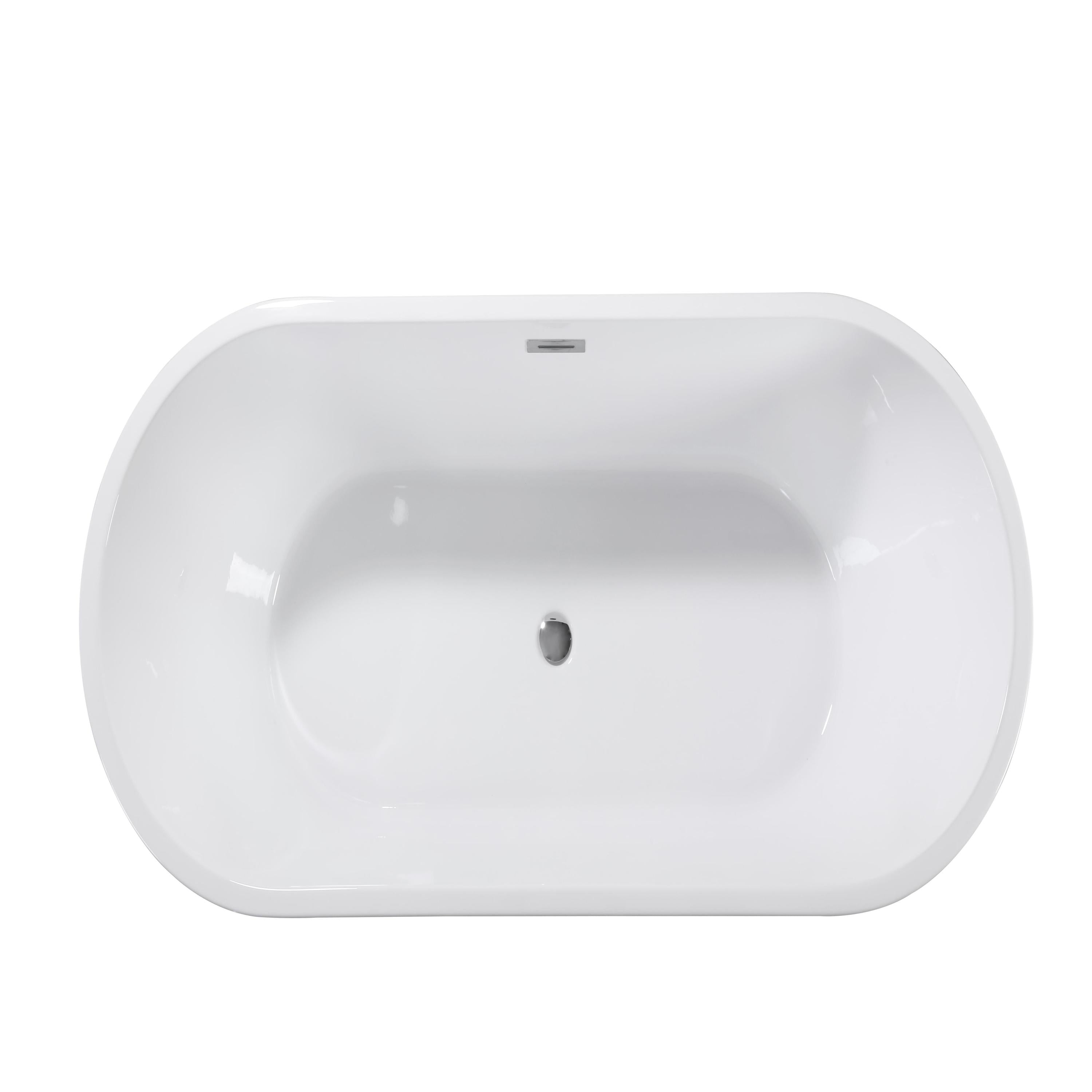 KZG 67-inch glossy white acrylic freestanding soaking bathtub with chrome toe-tap drain — image 1