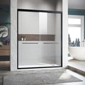Matte black semi-frameless sliding shower door with clear tempered glass — image 1