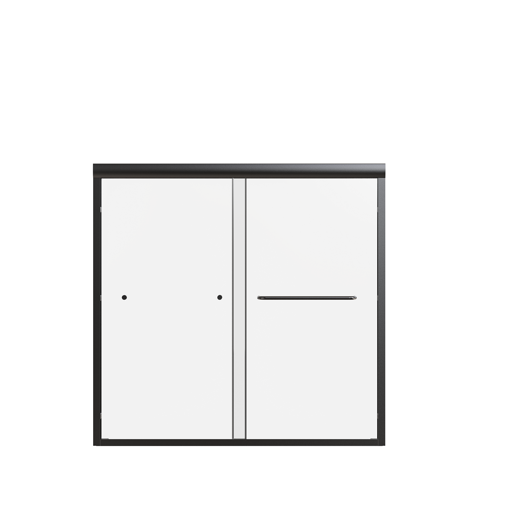 Matte black semi-frameless bypass bathtub door with tempered glass panels — image 1