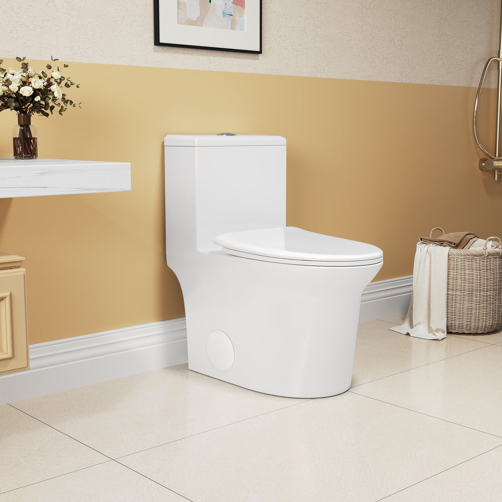 KZG elongated comfort height one-piece toilet in white ceramic with soft close seat — image 5