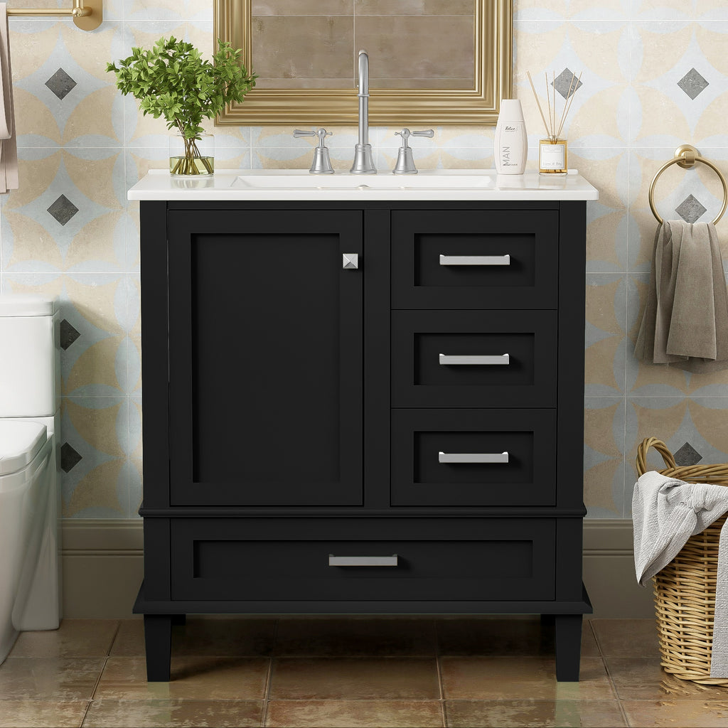 Matte black bathroom vanity with ceramic sink, soft-close doors, 30 in. — image 2