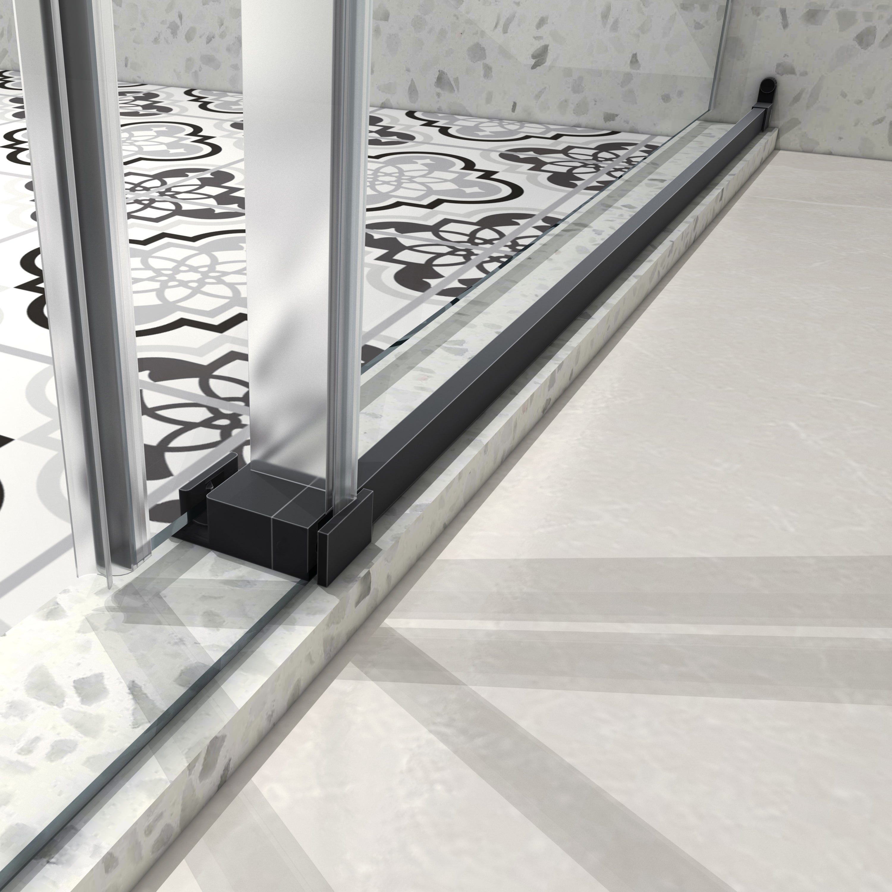 KZG matte black frameless sliding shower door with adjustable soft-close pulleys — image 3