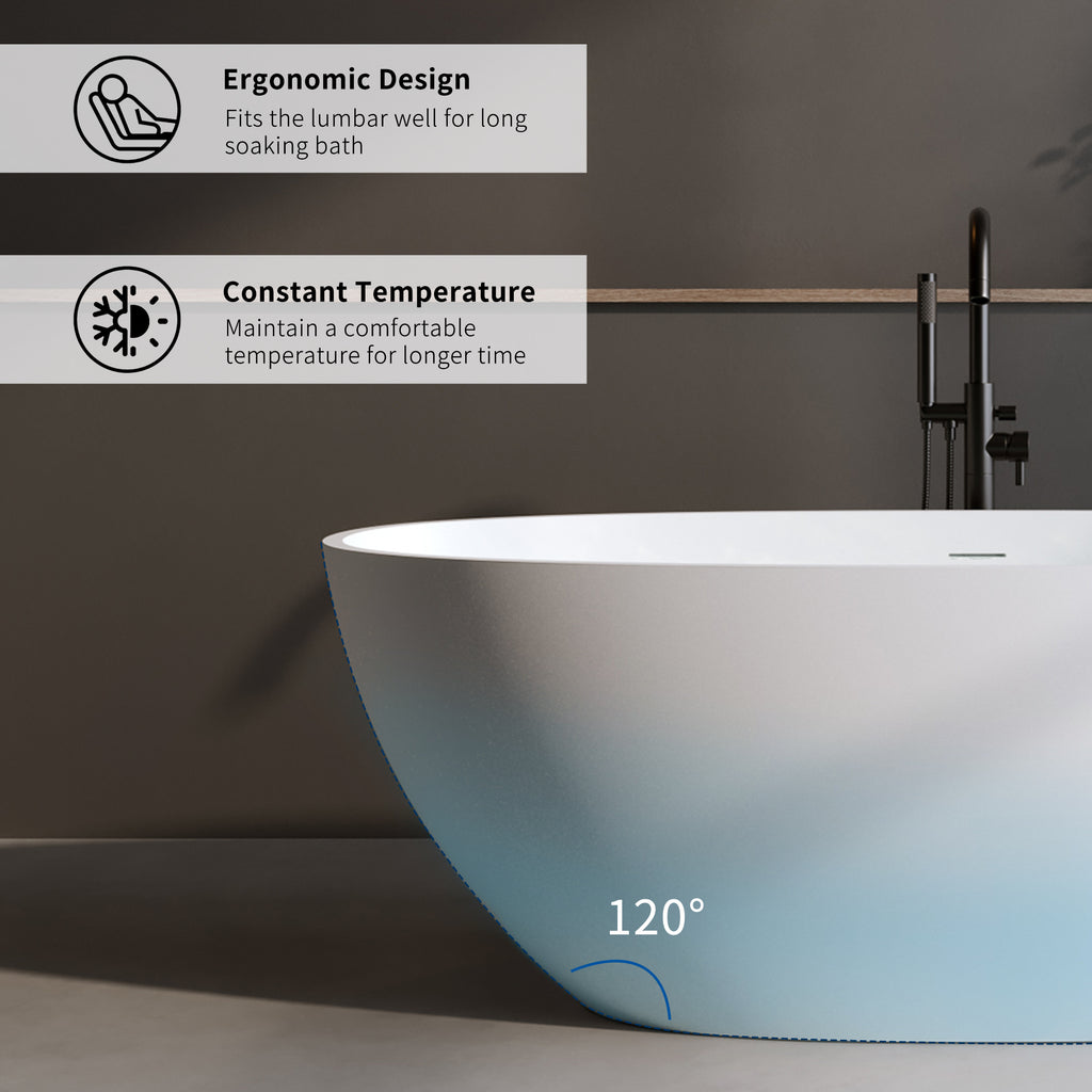 KZG matte white oval freestanding soaking bathtub with thick edge — image 5