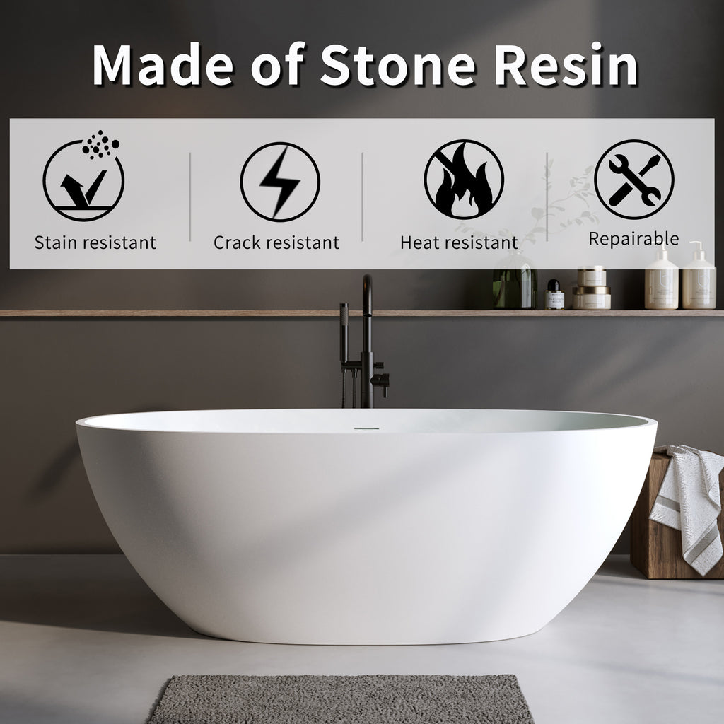 KZG matte white oval freestanding soaking bathtub with thick edge — image 4