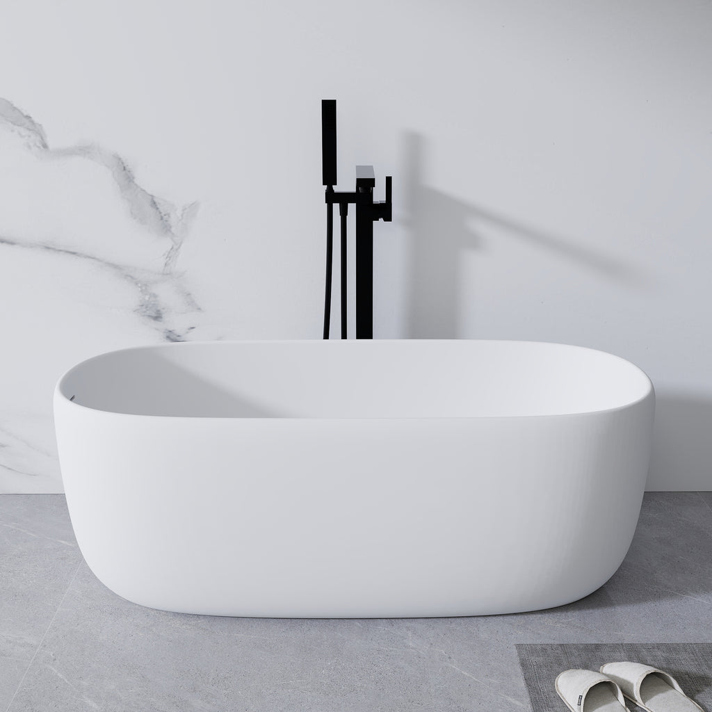 KZG 51 inch freestanding soaking bathtub in matte white solid surface — image 1