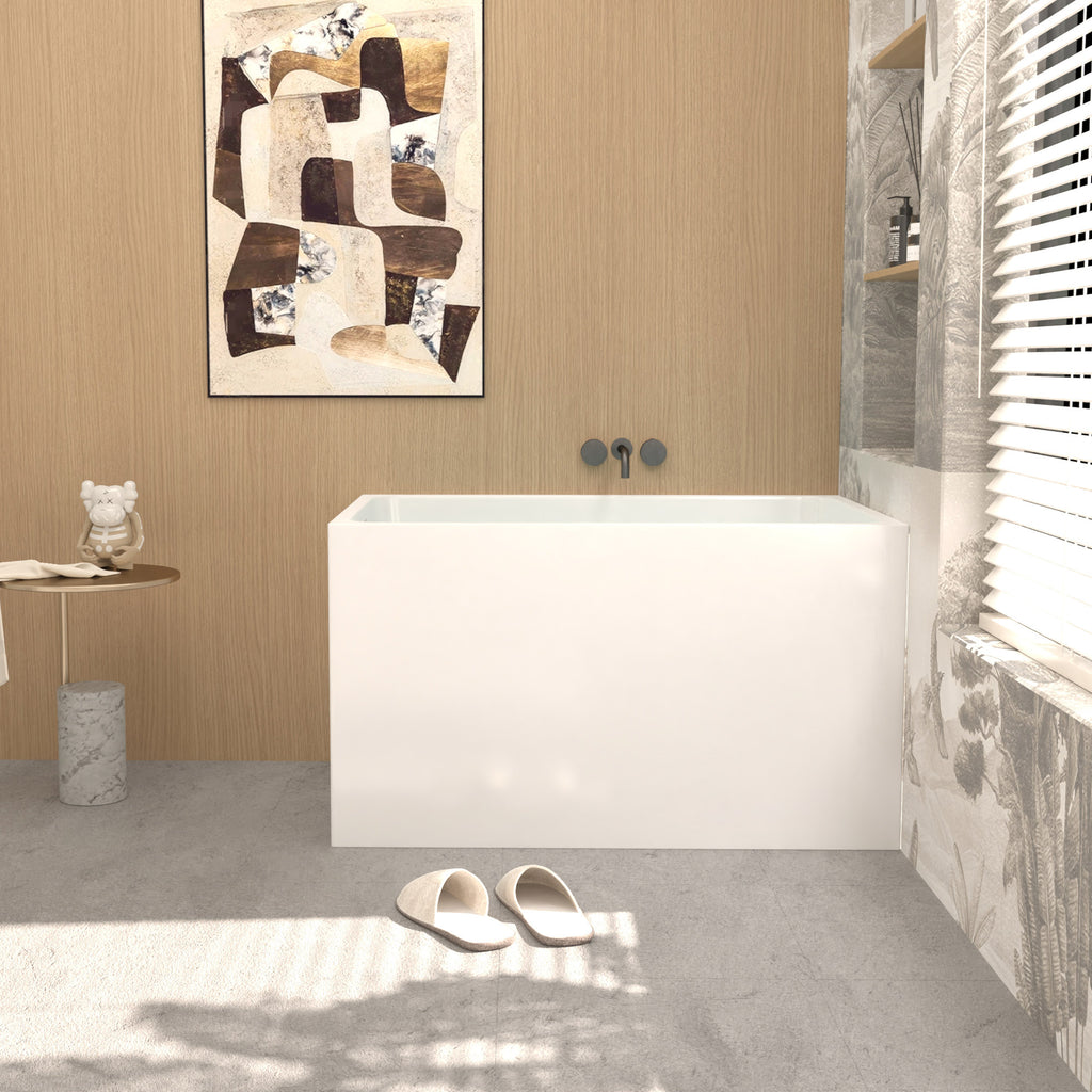 KZG 43 in. gloss white acrylic freestanding soaking bathtub with chrome drain — image 4