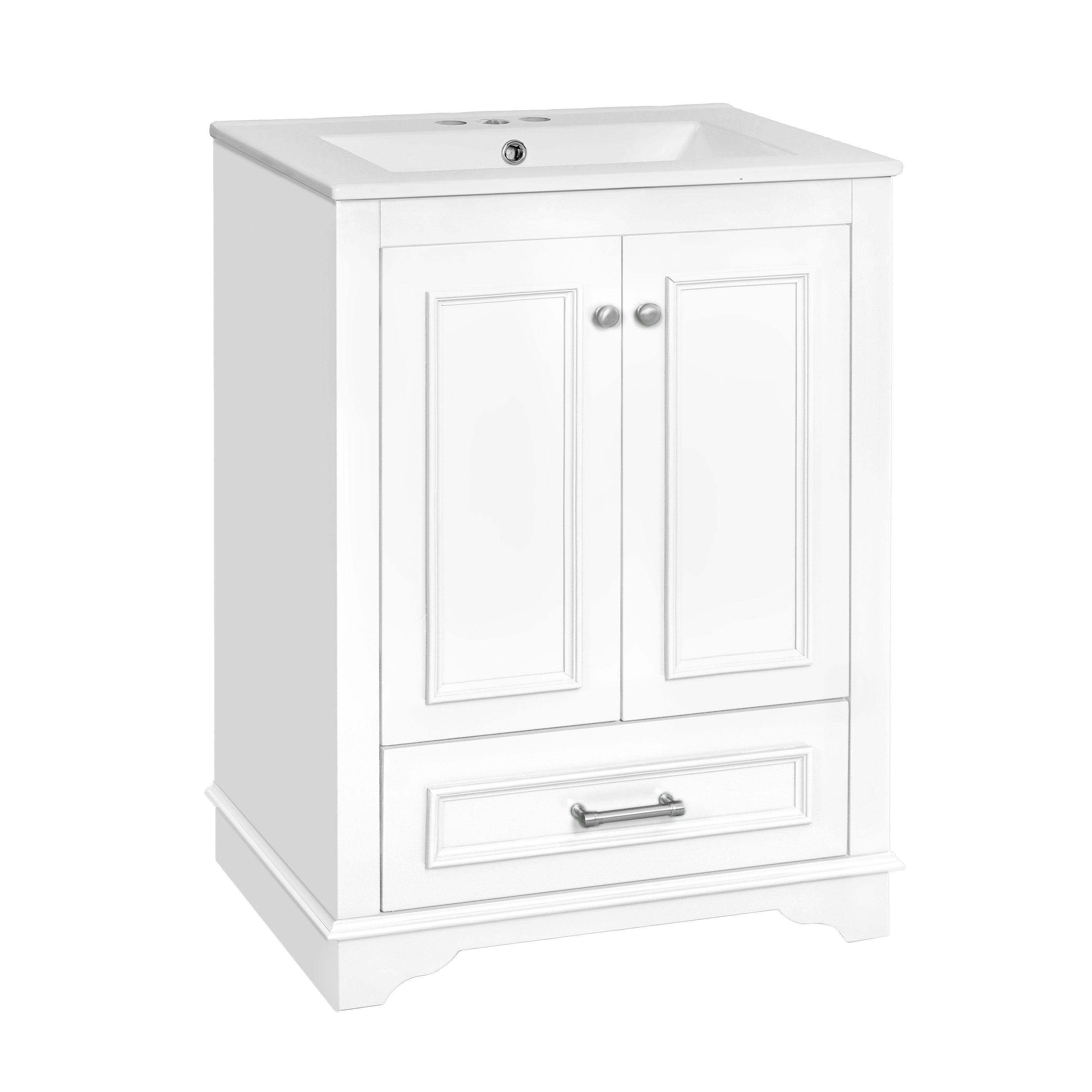 KZG 24 in. modern white bathroom vanity with ceramic sink and soft-closing doors — image 1
