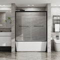 Matte black sliding shower door with clear tempered glass, 60 × 58 in. — image 2