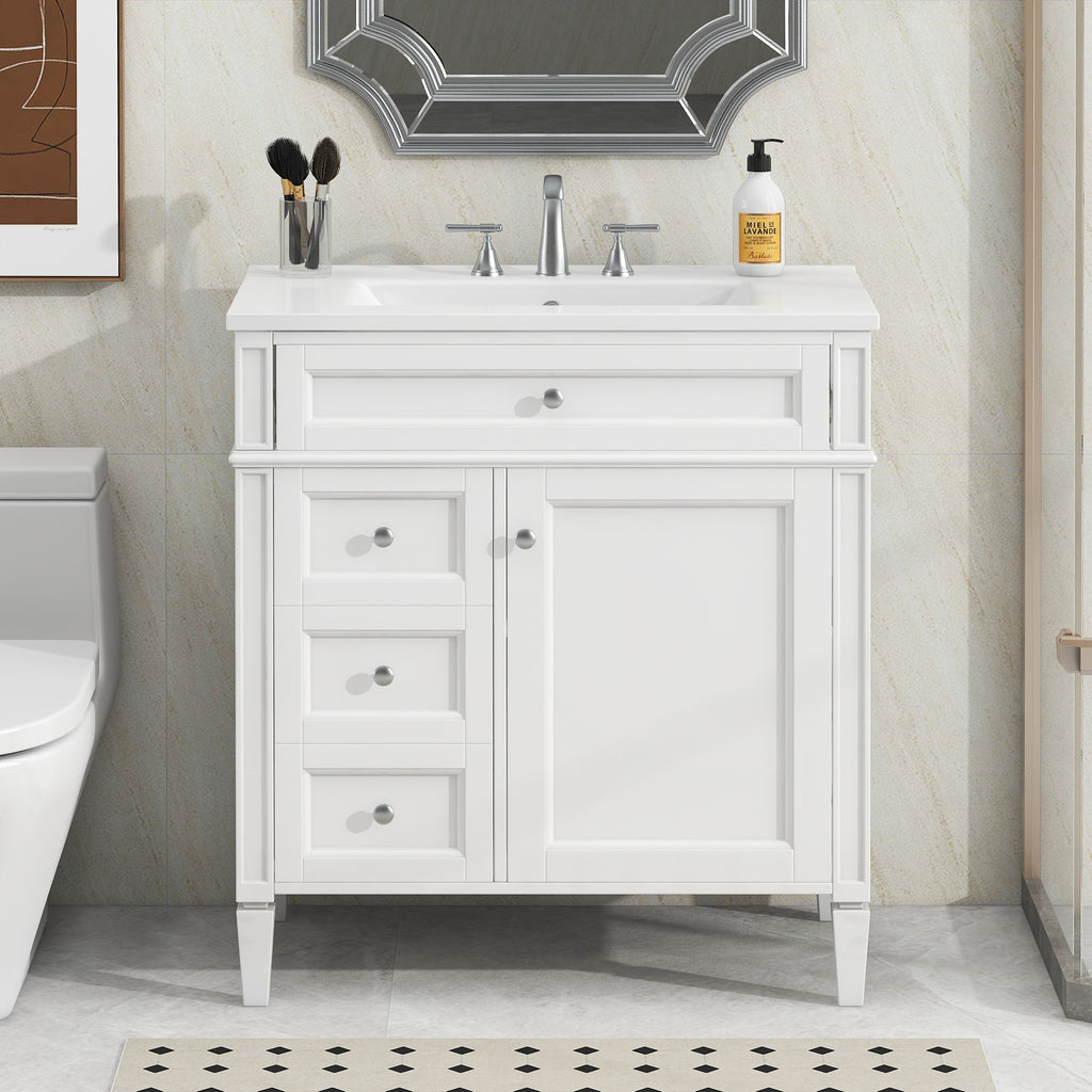 White ceramic bathroom vanity with drawers — 30 inch — image 6