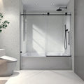 KZG matte black frameless sliding shower door with adjustable soft-close pulleys — image 1