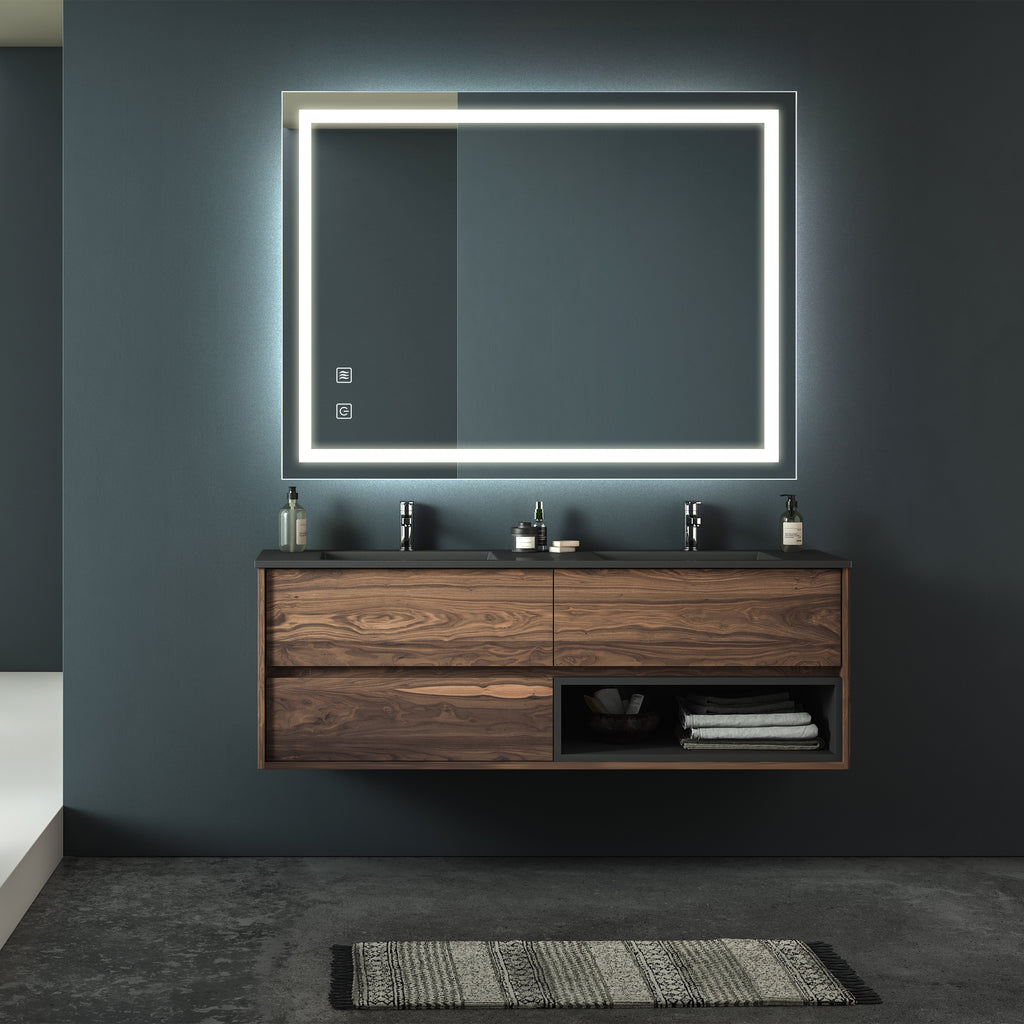 KZG 32 in. x 24 in. frameless LED bathroom mirror with anti-fog and dimmable front lighting in silver — image 4
