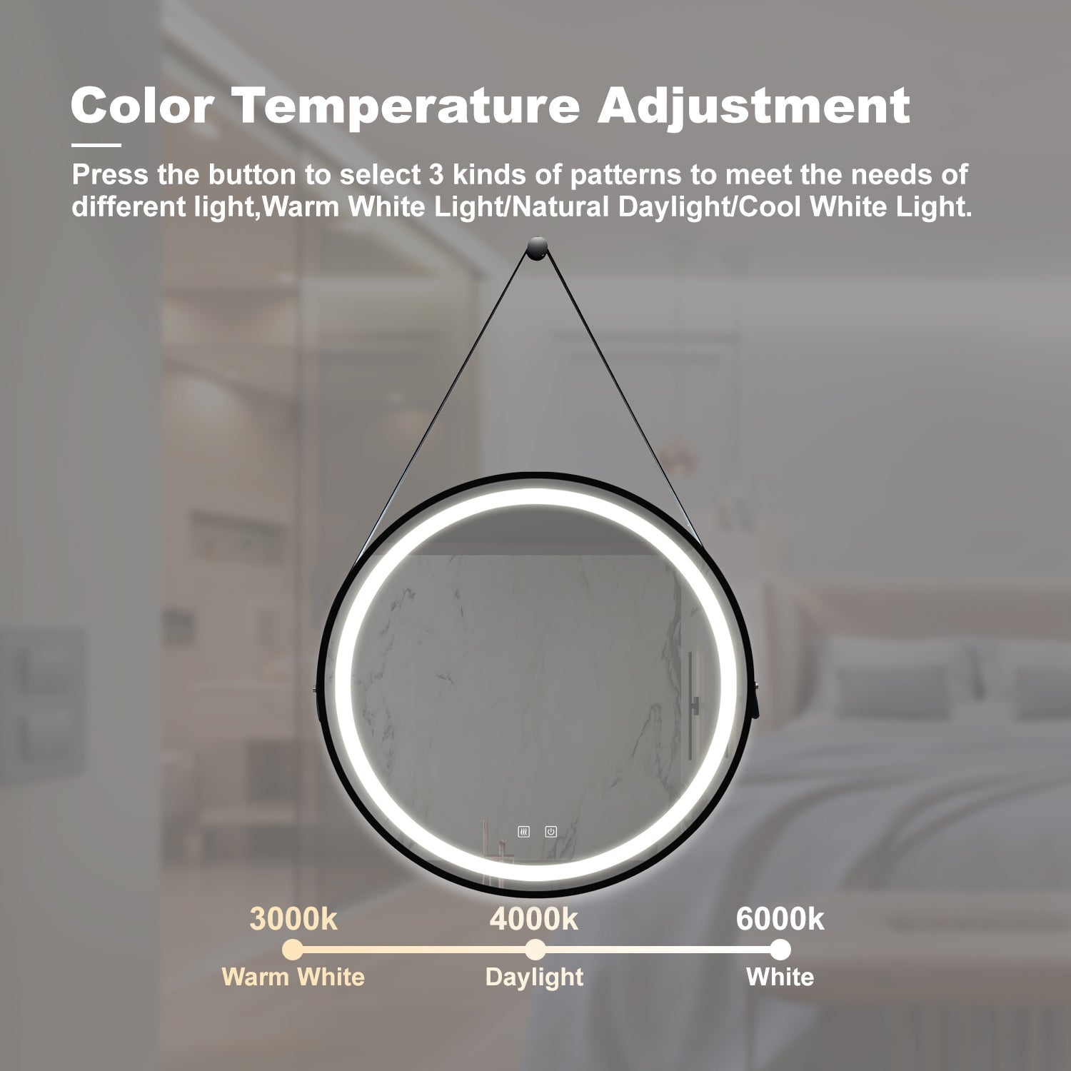KZG 32-inch square LED vanity mirror with black aluminum frame and dimmable backlight — image 5
