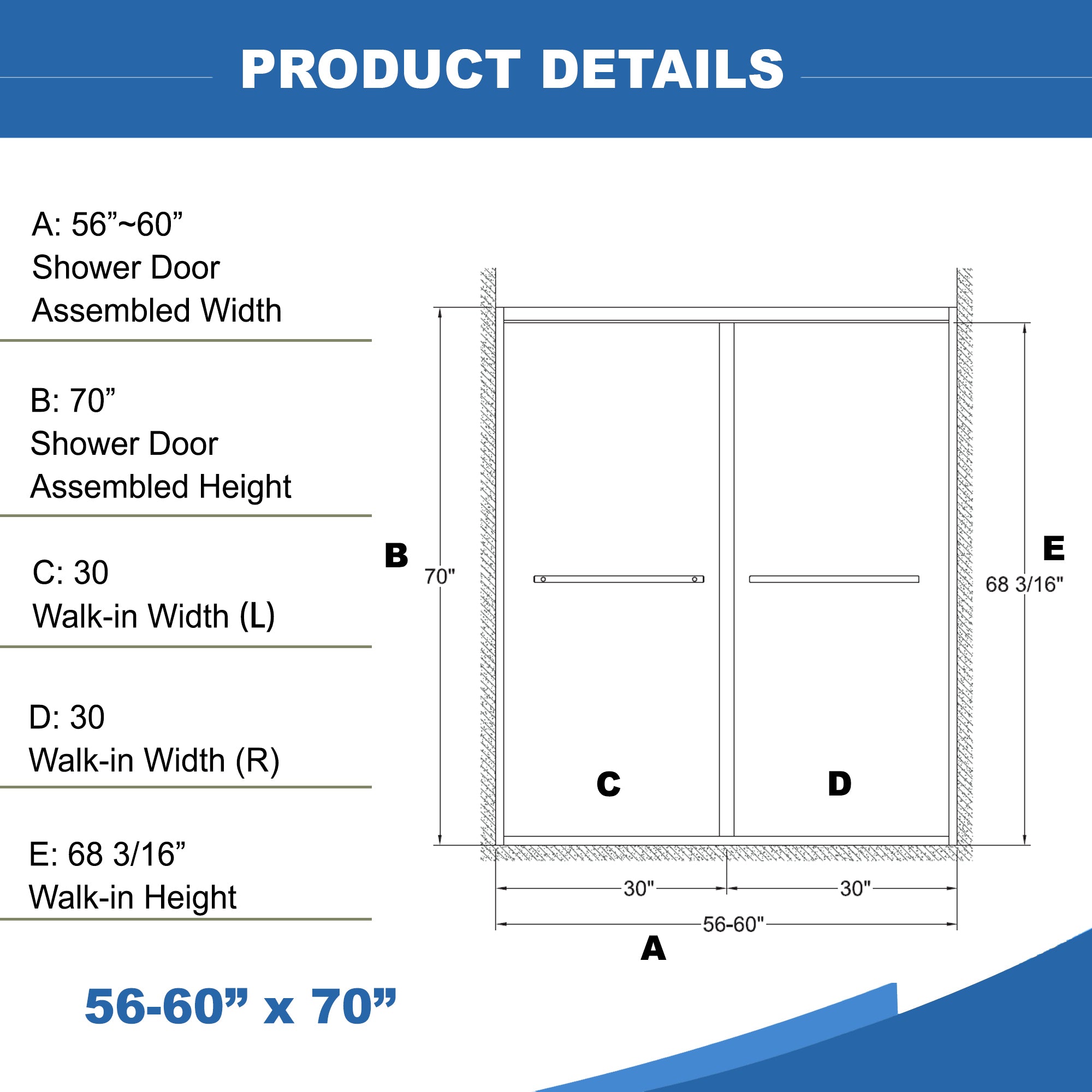 KZG matte black aluminum double sliding shower door with clear tempered glass and black hardware — image 3