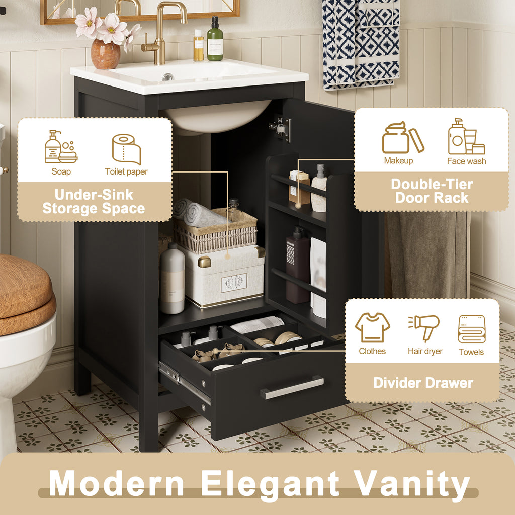 Black modern bathroom vanity with ceramic sink and soft-close drawers — image 7
