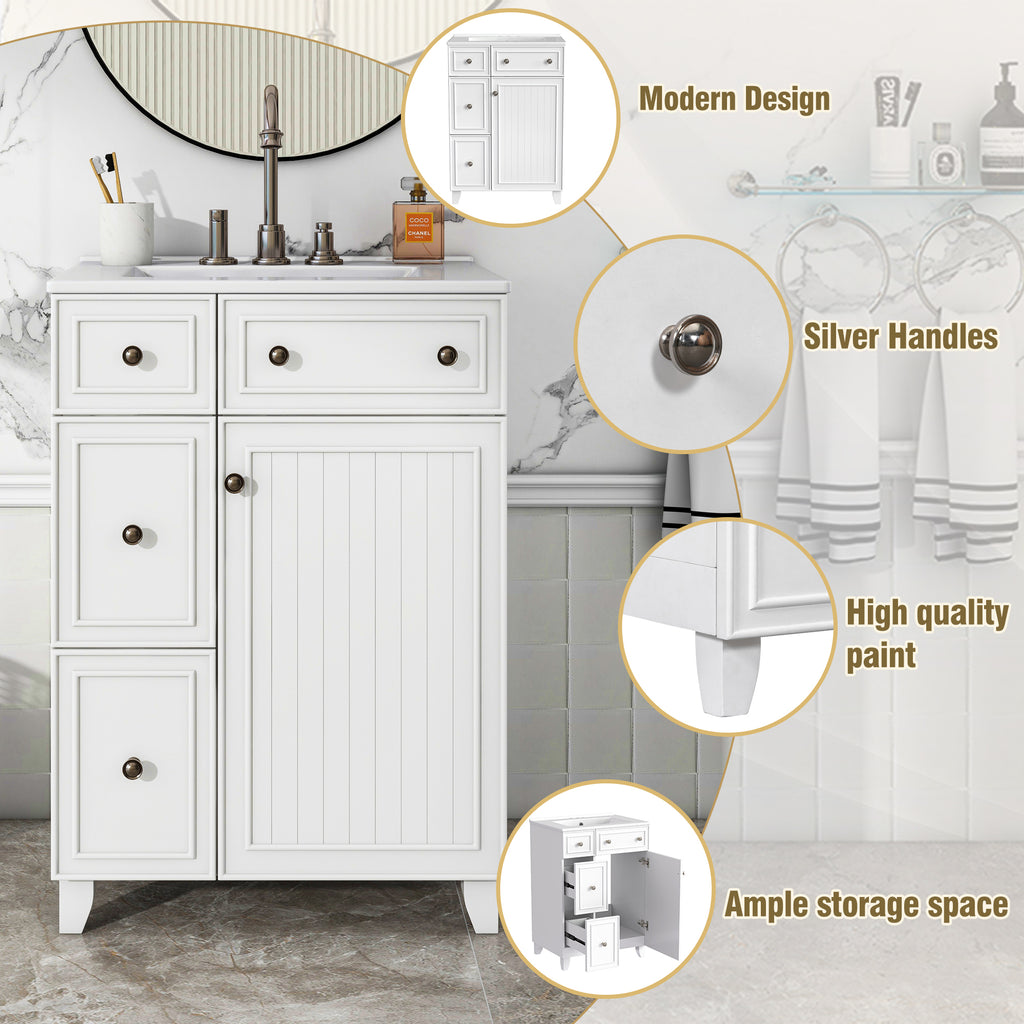 KZG 24-inch white transitional bathroom vanity cabinet with ceramic sink — image 6