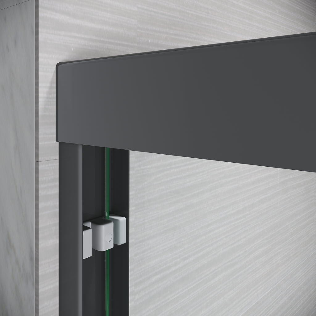 Matte black semi-frameless sliding shower door with clear tempered glass — image 6