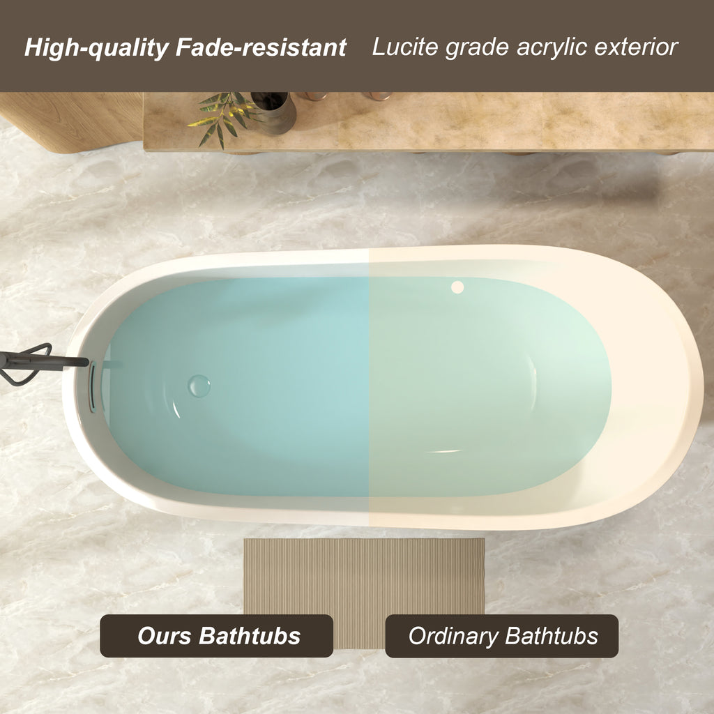 KZG 67 in. freestanding slipper bathtub in gloss white acrylic with chrome overflow and pop-up drain — image 7
