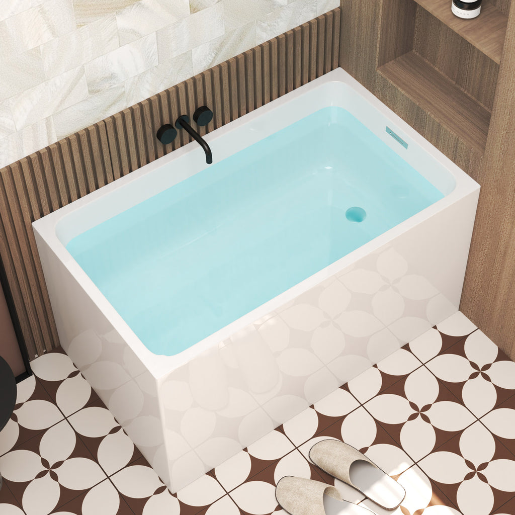 KZG 47 in. gloss white acrylic freestanding soaking bathtub with chrome drain — image 5