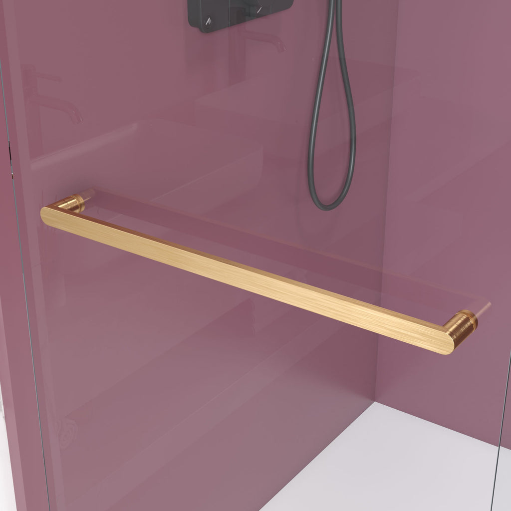 Frameless double sliding shower door with clear tempered glass — image 5