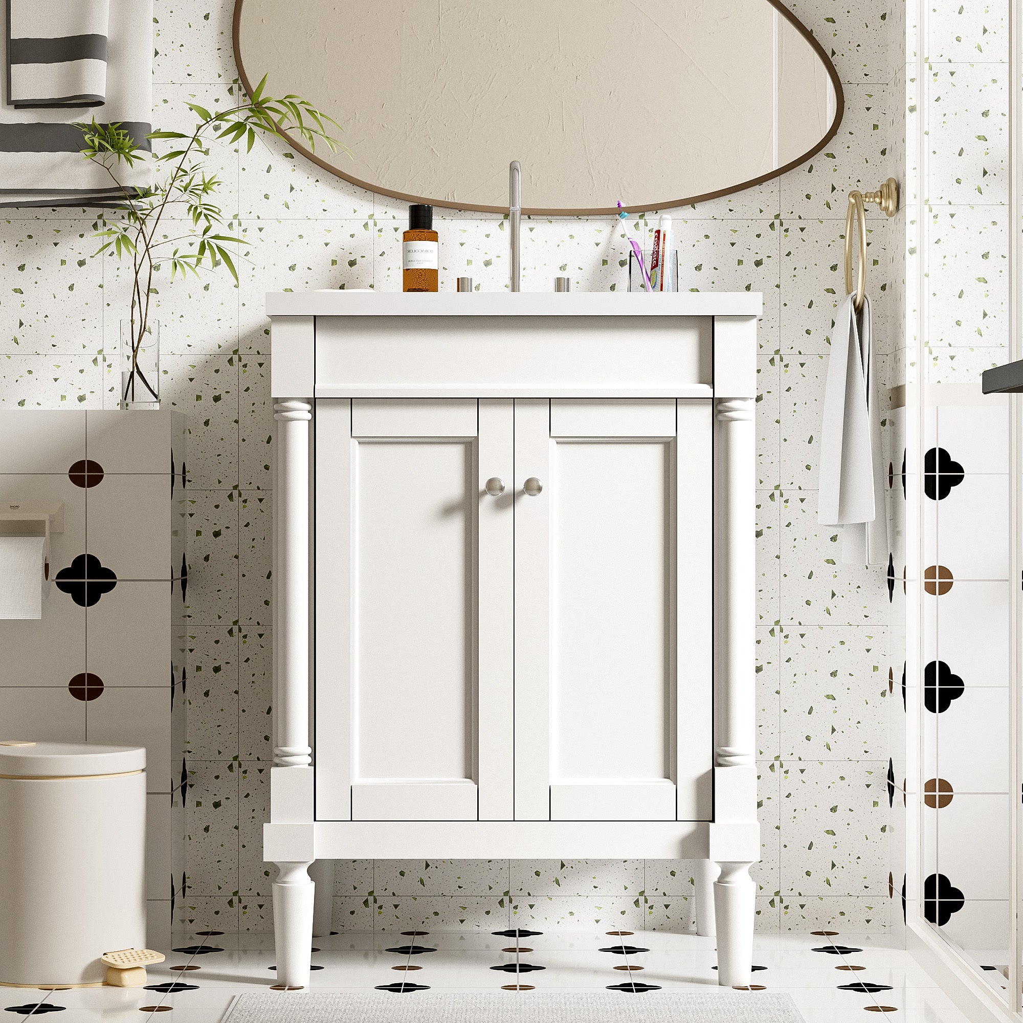 White ceramic modern bathroom vanity with 24-inch width and two-door storage — image 2