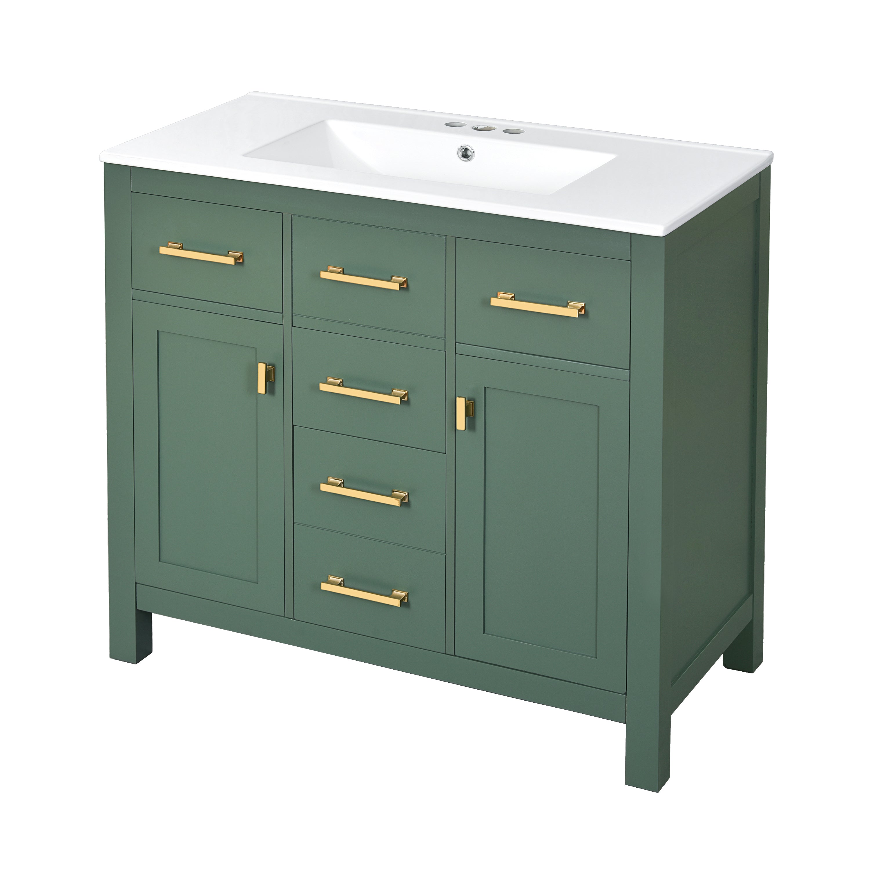 KZG 36in modern green bathroom vanity with ceramic sink and soft-close doors — image 1
