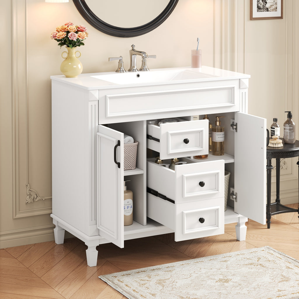 KZG 36-inch modern white bathroom vanity with ceramic sink basin and soft-close doors — image 4