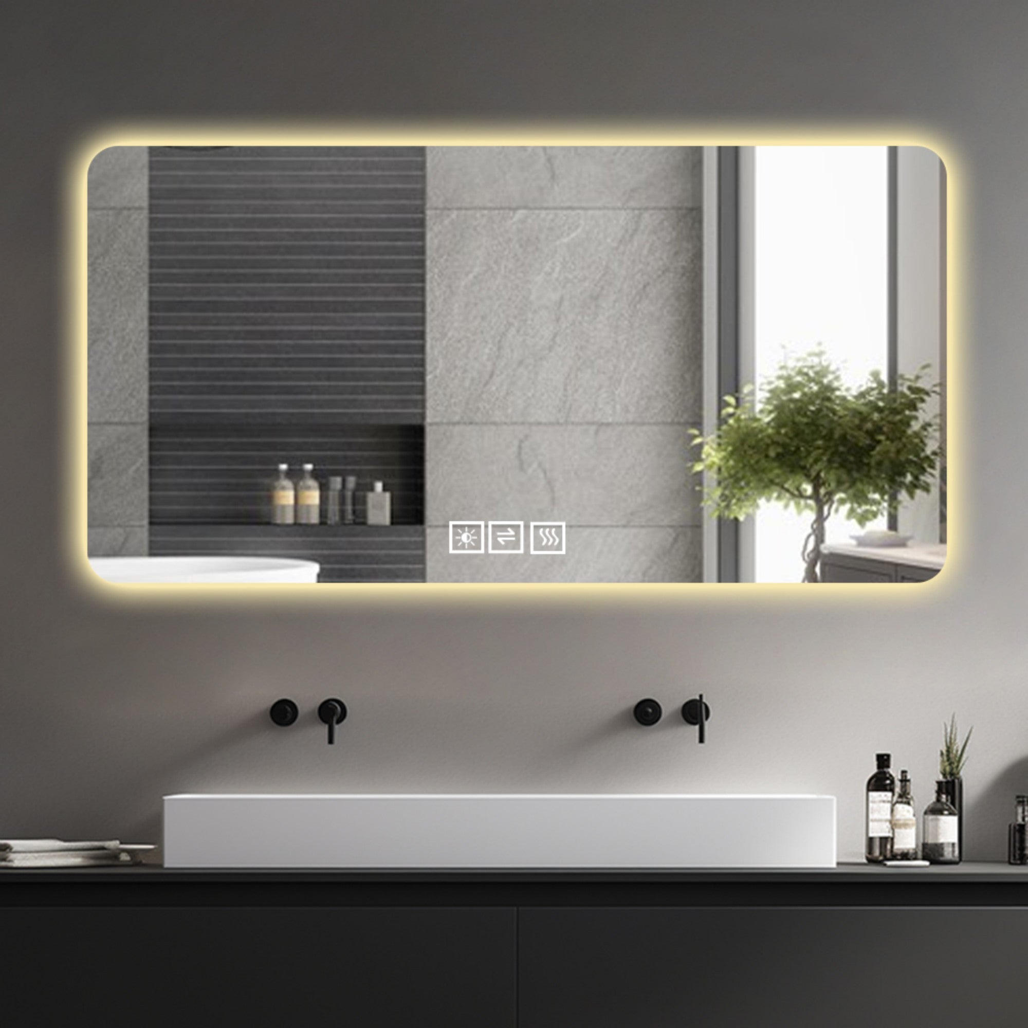 Silver LED bathroom mirror with dimmable three-color backlight — 60 in. × 28 in. — image 6