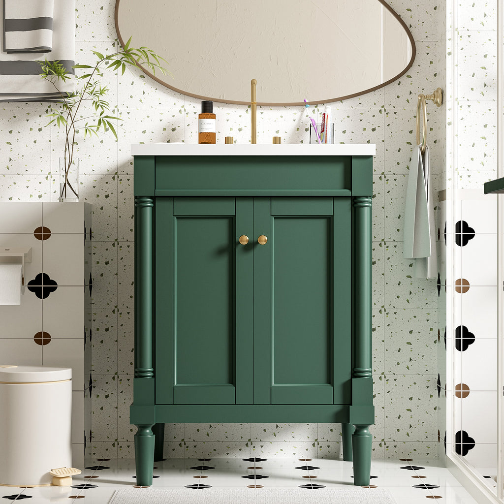 KZG 24-inch modern green bathroom vanity with ceramic basin and two-tier storage cabinet — image 2