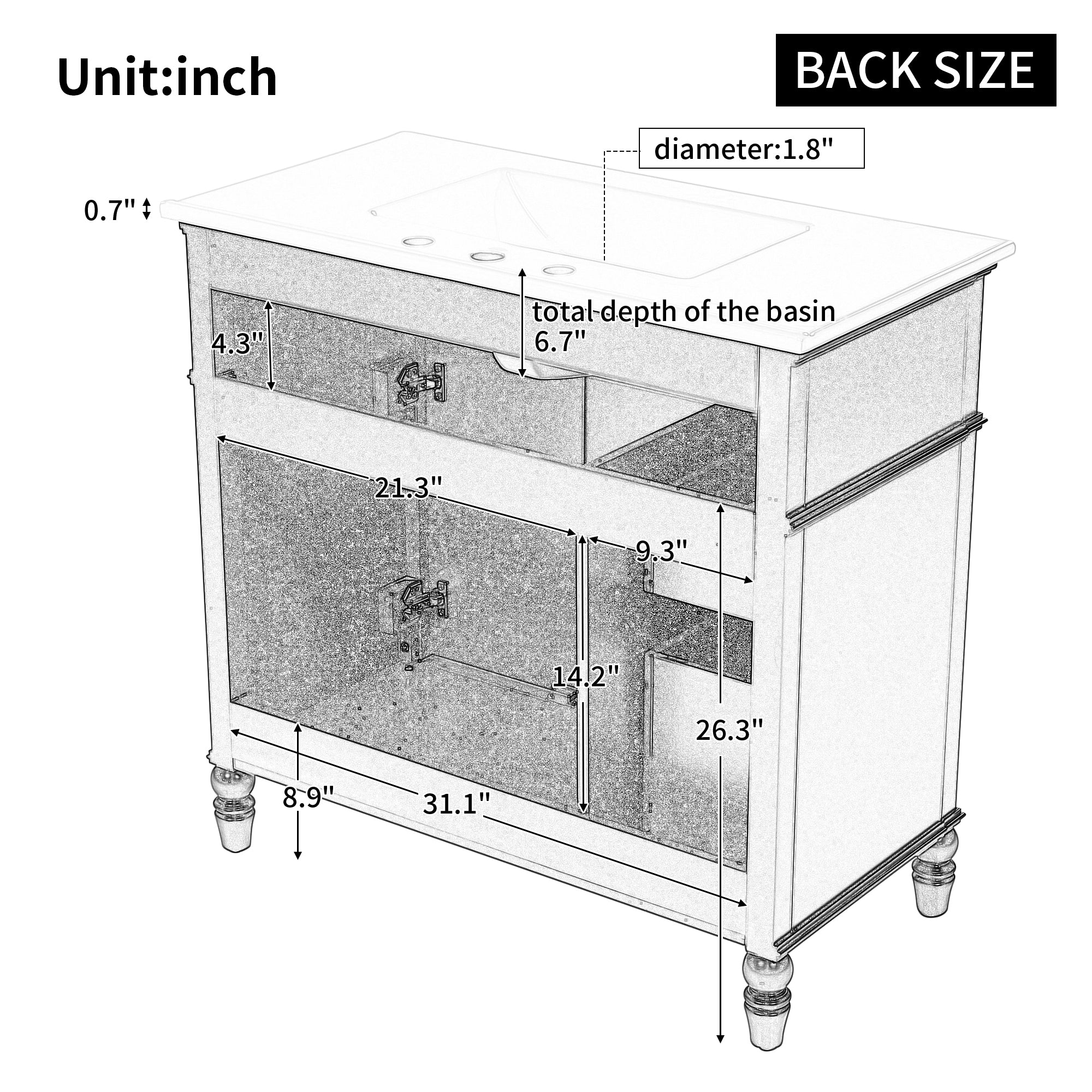 KZG 36-inch black bathroom vanity with ceramic sink and drawer storage — image 4
