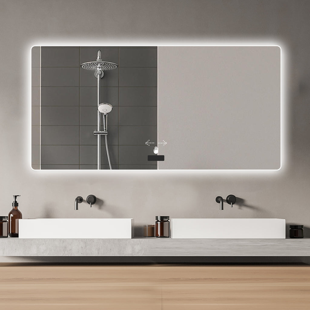 KZG 48x32 in. frameless LED backlit bathroom mirror with silver frame — image 4