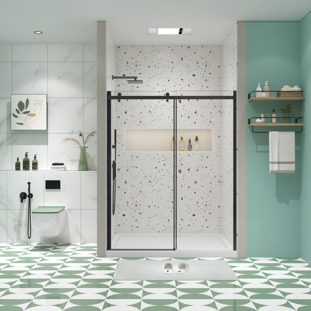 Matte black sliding shower door with tempered glass, 60 in. × 74 in. — image 1