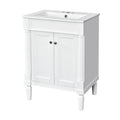 KZG modern 24 in. white bathroom vanity with ceramic basin and two-tier storage — image 1