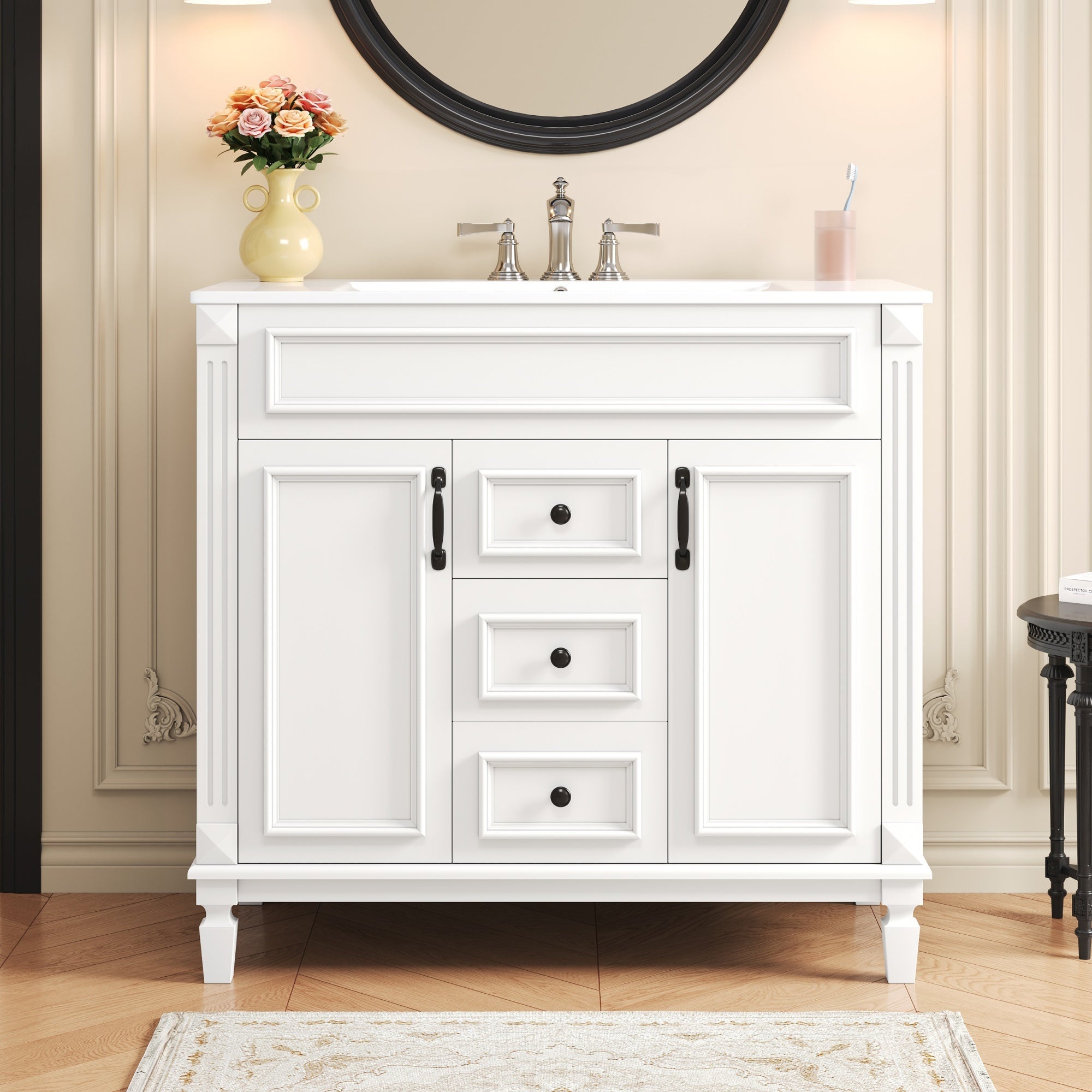 KZG 36-inch modern white bathroom vanity with ceramic sink basin and soft-close doors — image 2