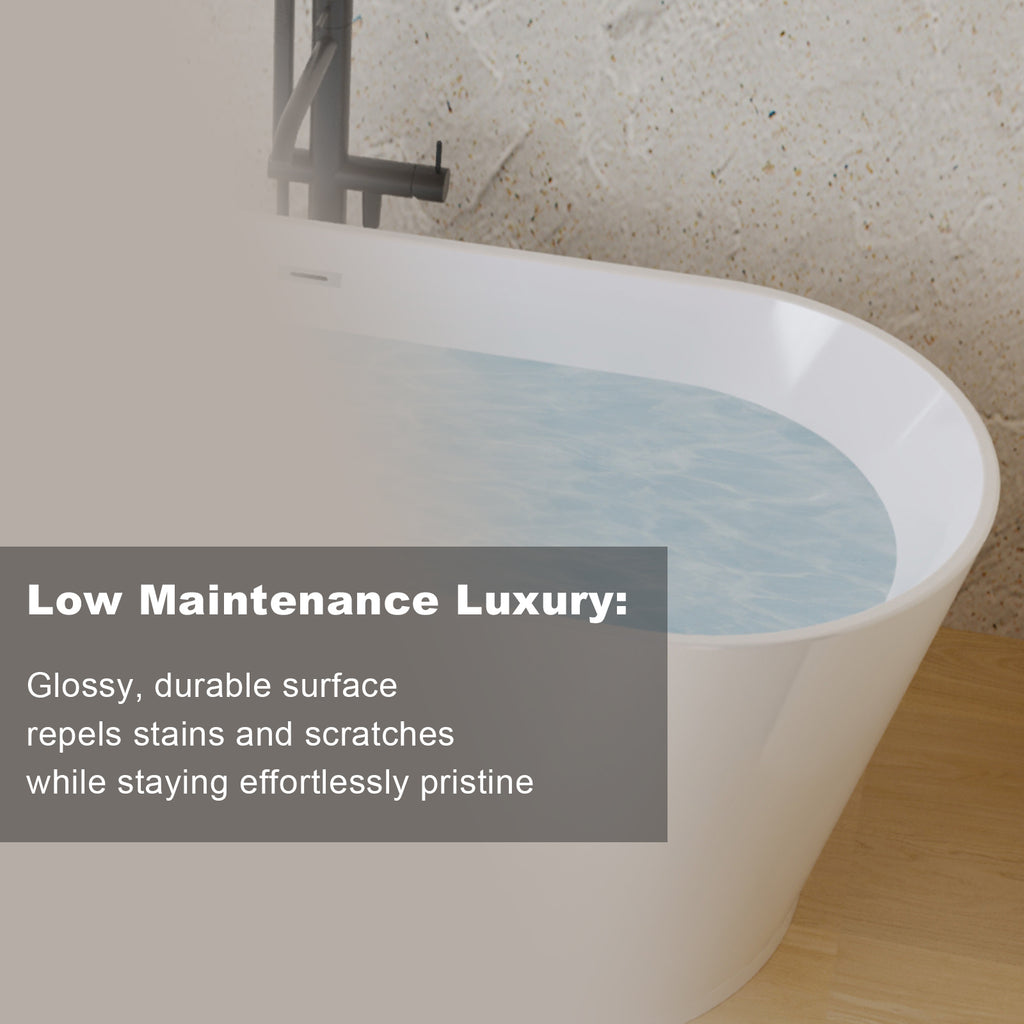 KZG 67-inch glossy white acrylic freestanding soaking bathtub with chrome toe-tap drain — image 7