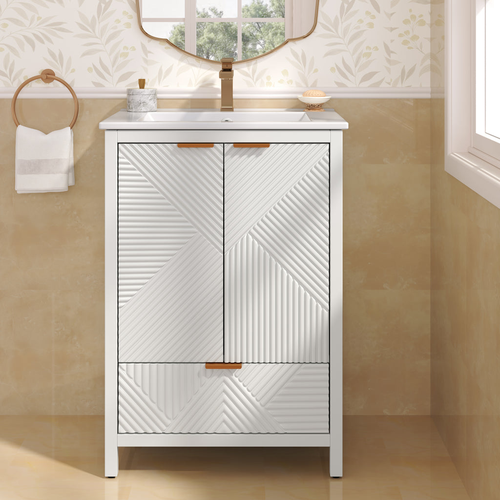 KZG 24-inch modern white bathroom vanity with ceramic undermount sink and soft-close drawer — image 2