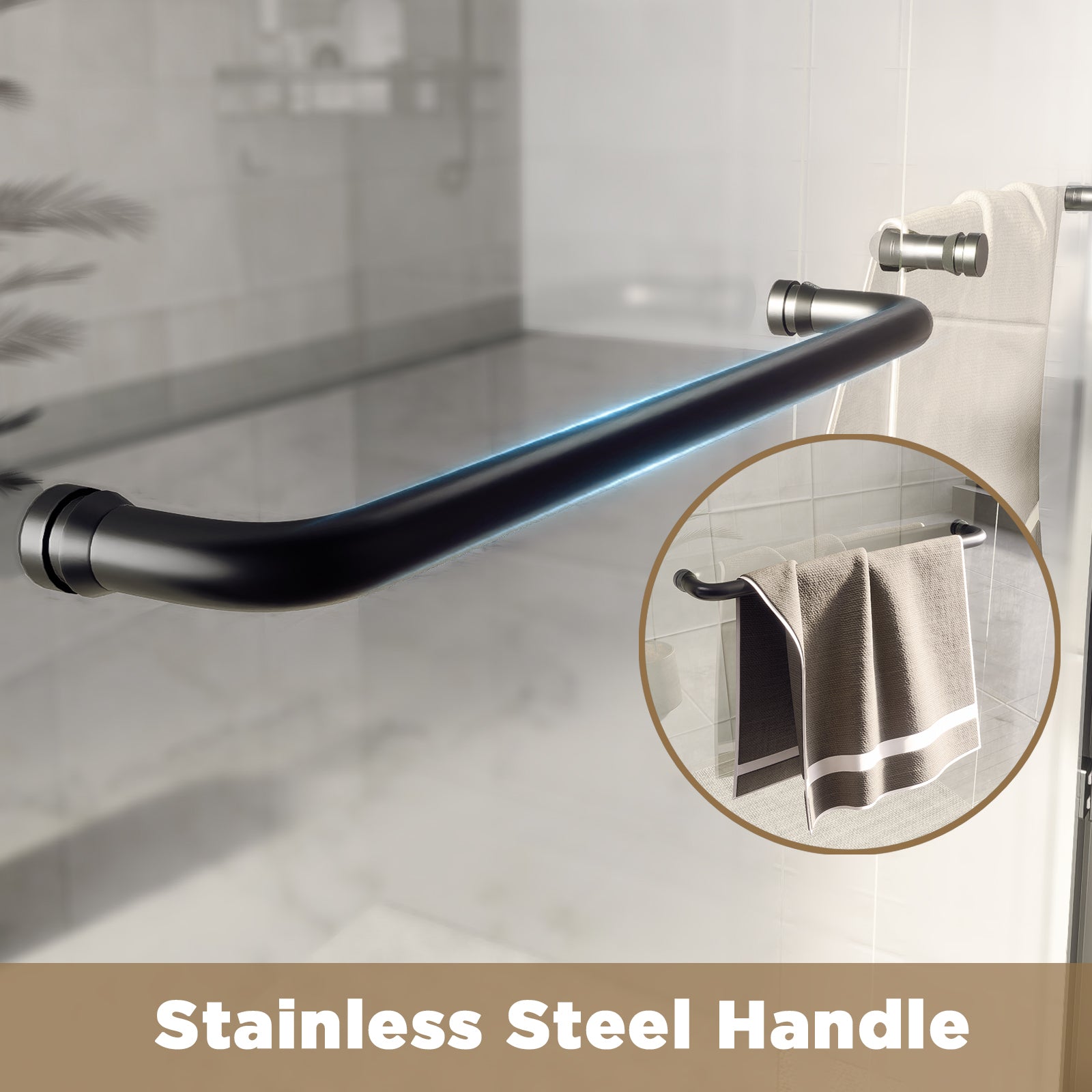 Matte black aluminum frame sliding shower door with tempered glass — image 7