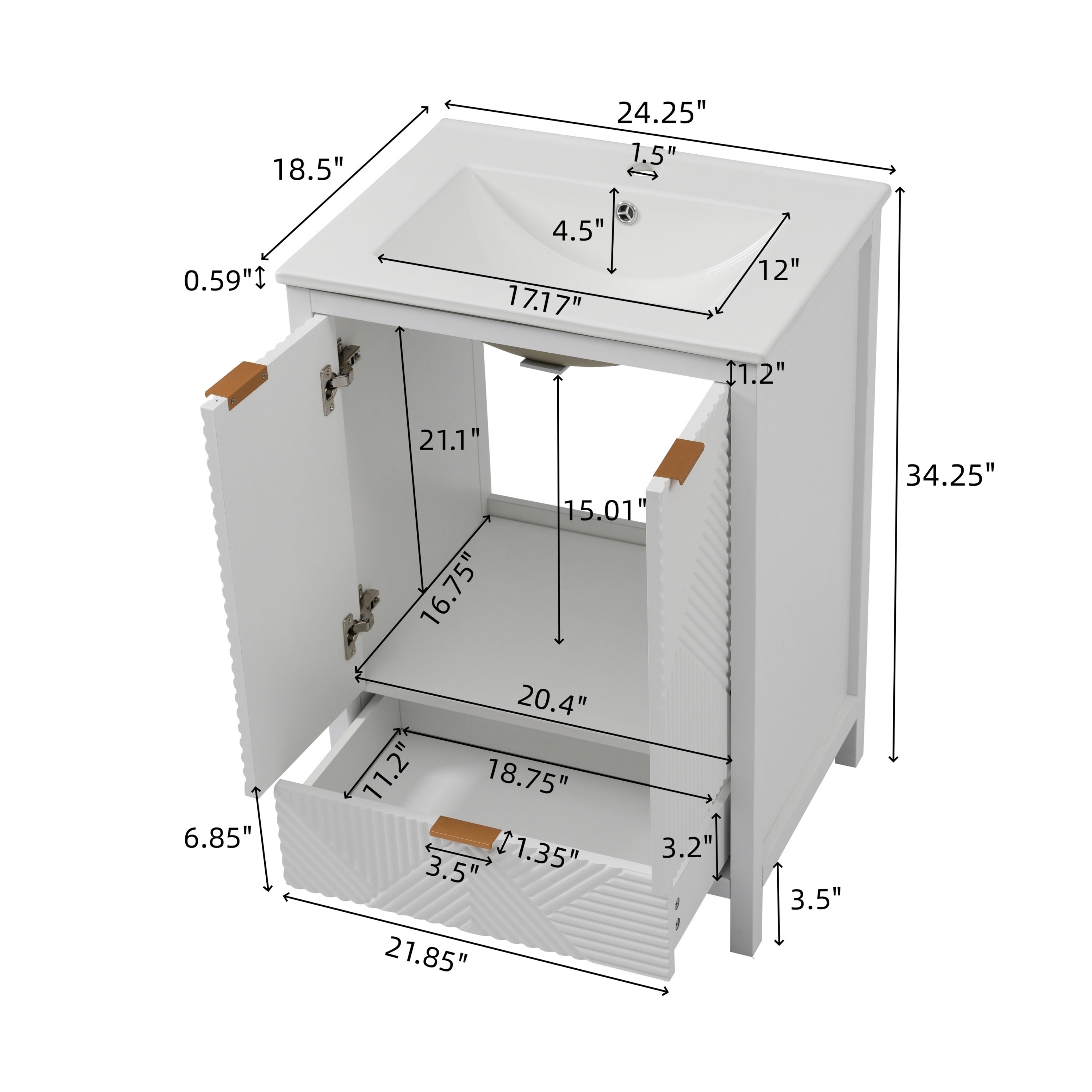 KZG 24-inch modern white bathroom vanity with ceramic undermount sink and soft-close drawer — image 3