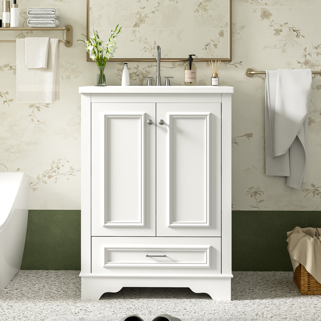 KZG 24 in. modern white bathroom vanity with ceramic sink and soft-closing doors — image 2